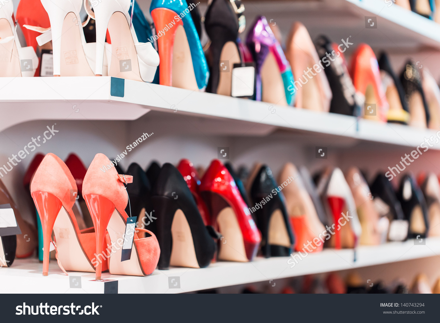 Background With Shoes On Shelves Of Shop Stock Photo 140743294 ...