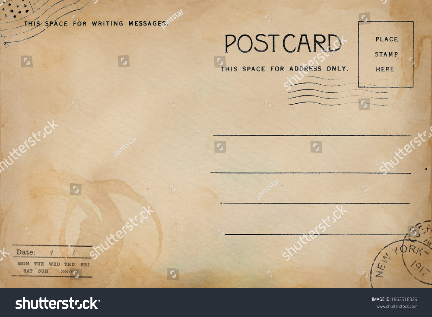 Backside Old Postcard Template Dirty Stains Stock Photo 1863518329 ...