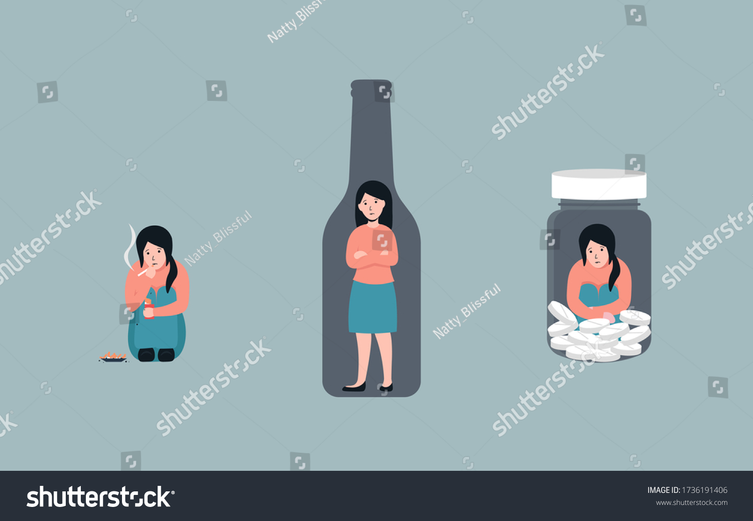 Bad Habits Set Alcoholism Pills Drug Stock Illustration 1736191406 Shutterstock 9457