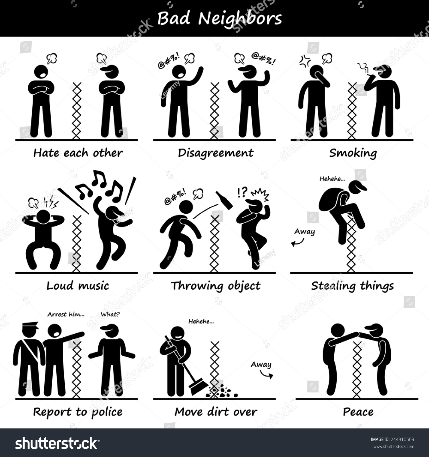 Bad Neighbors Stick Figure Pictogram Icons Stock Vect 8645