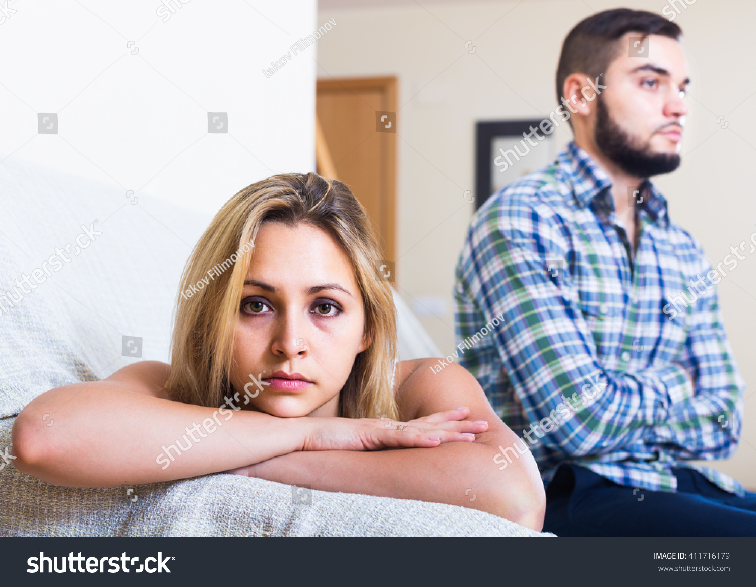 Bad Quarrel Between American Boyfriend Girlfriend Stock Photo