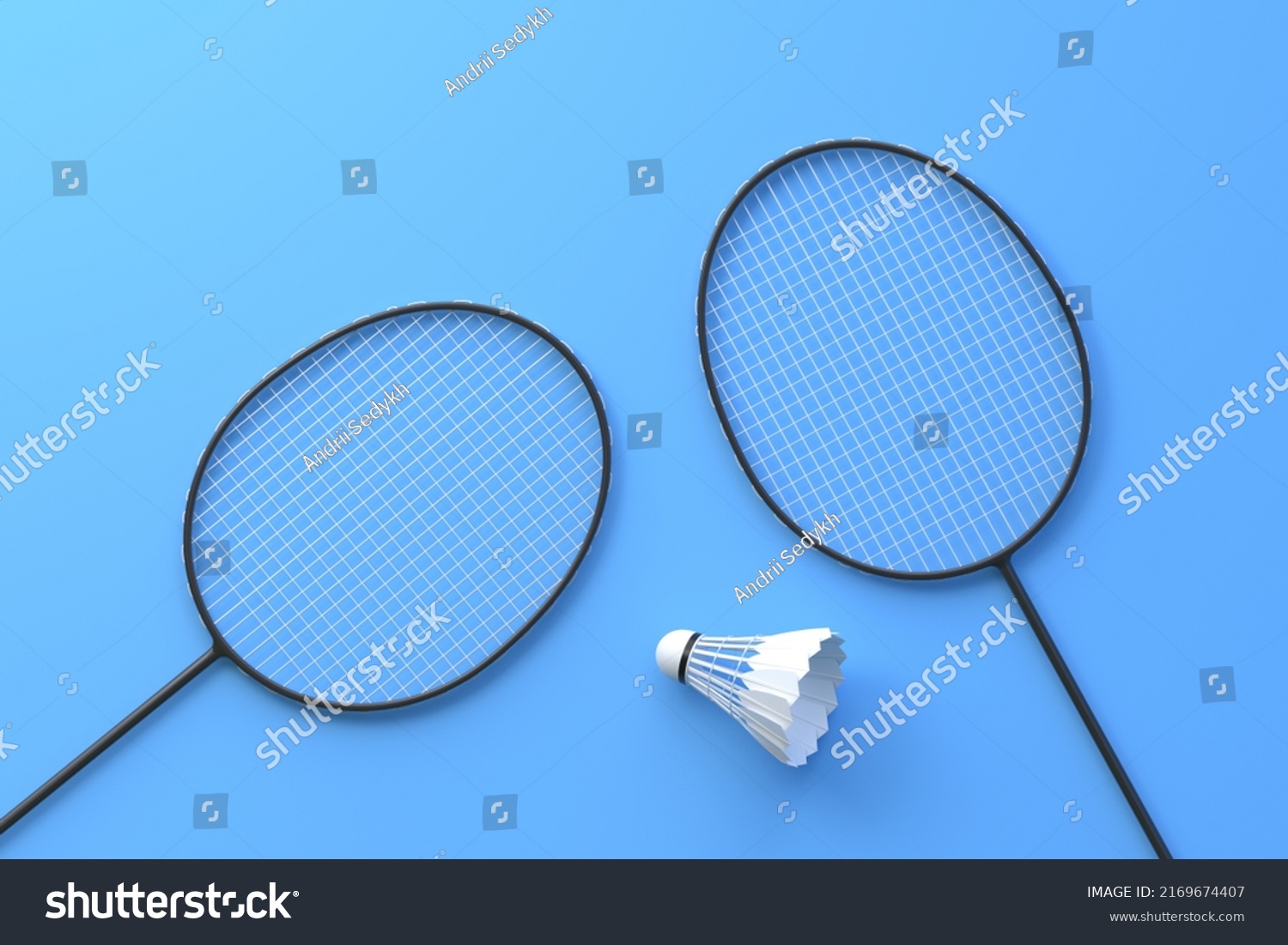 Badminton Racket Shuttlecock On Blue Background Stock Illustration