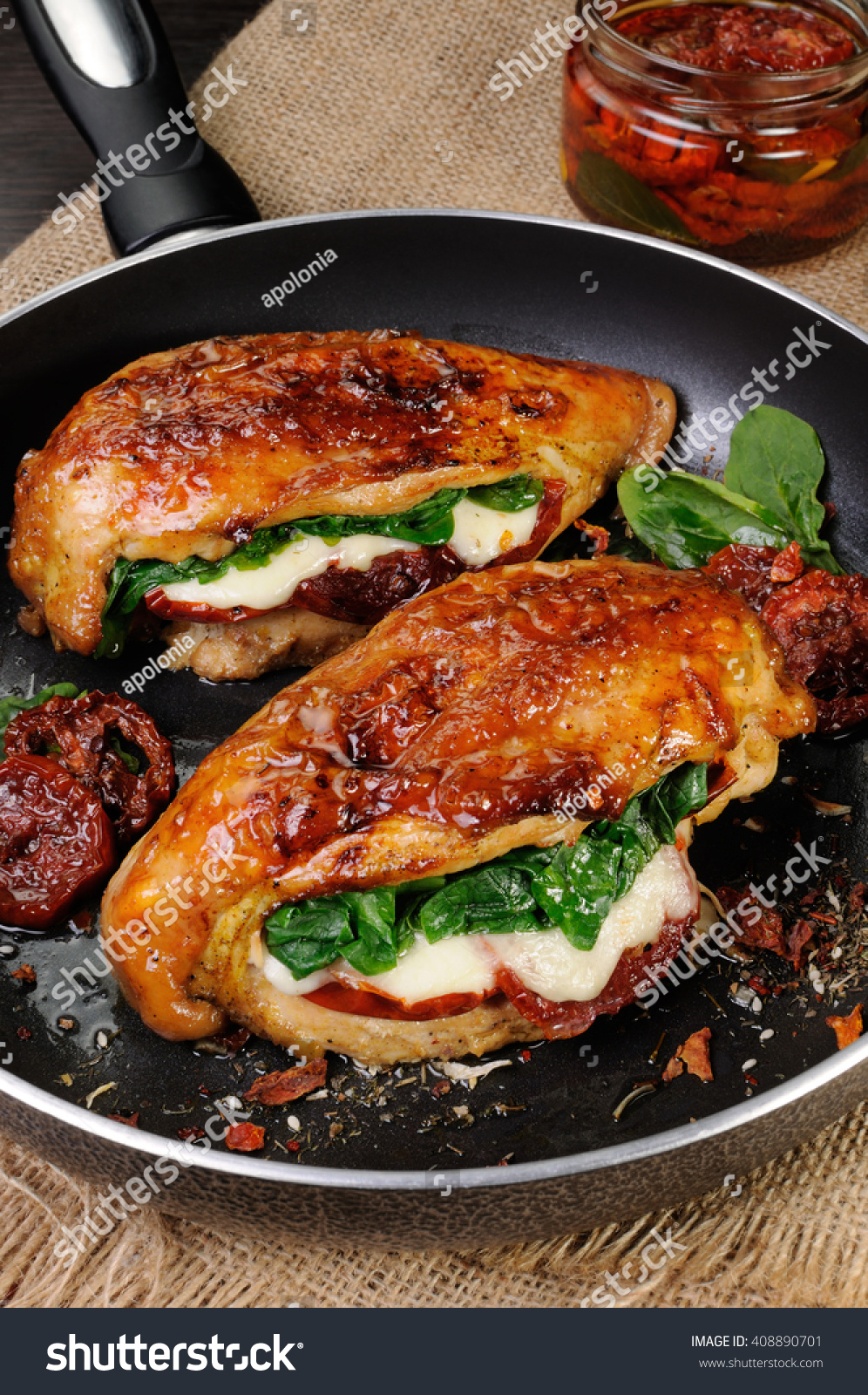 Baked Chicken Breast Stuffed Mozzarella Spinach Stock Photo Edit Now 408890701