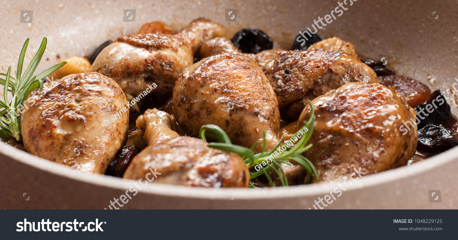 Baked Chicken Legs Dried Fruits Dish Stock Photo Edit Now 1048229125