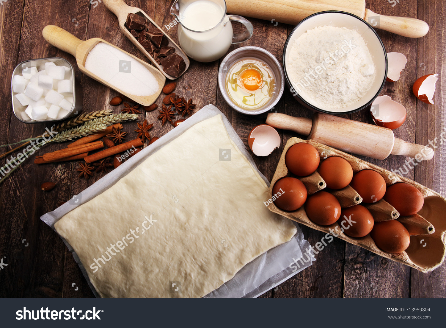 Bakery Ingredients Flour Eggs Butter Sugar Stock Photo Edit Now