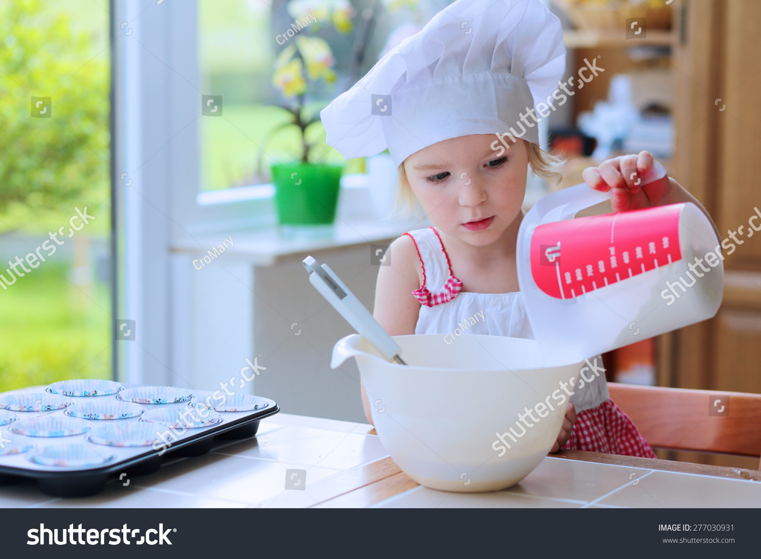 Baking With Children. Little Happy Kid, Adorable Toddler Girl In White ...