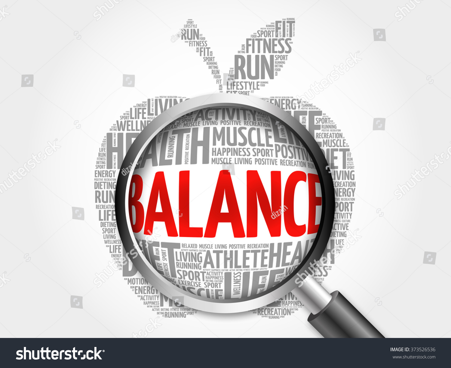 Balance Apple Word Cloud Magnifying Glass Stock Illustration 373526536