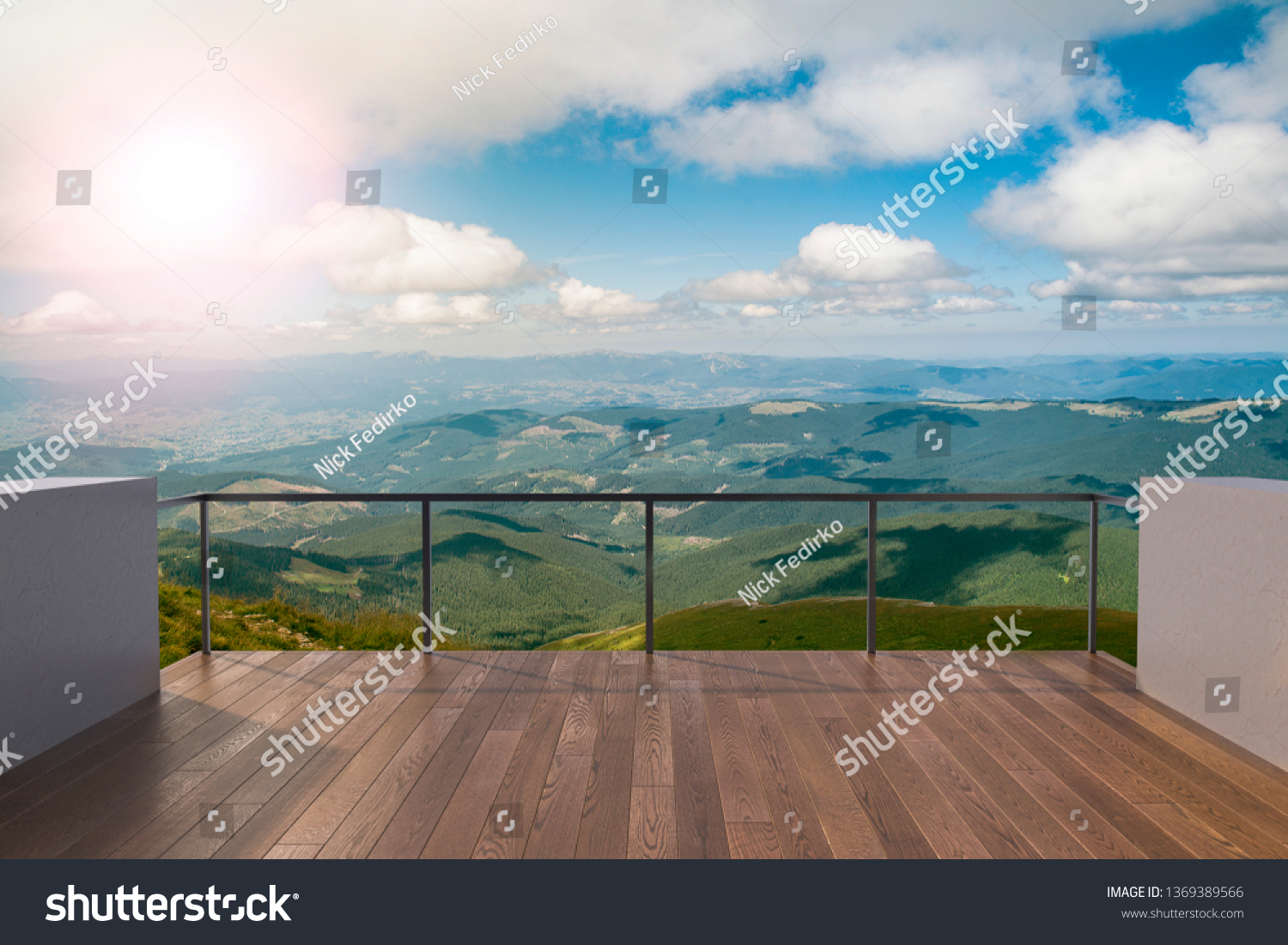 Forstyrret Børnehave straf Balcony View Mountains Landscape Sunny Day Stock Photo (Edit Now) 1369389566