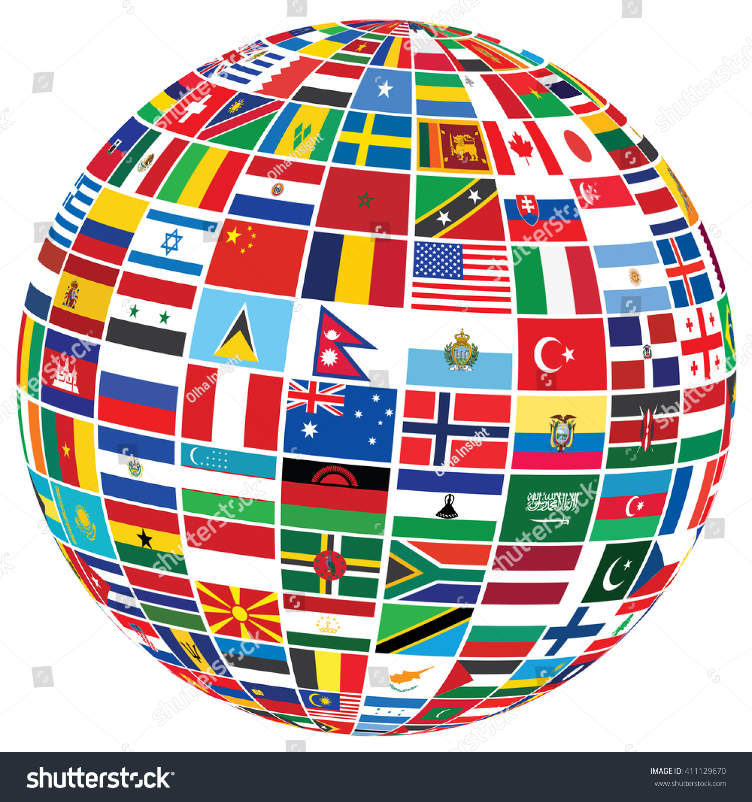 Ball Covered With World Flags Over White Stock Photo 411129670 ...