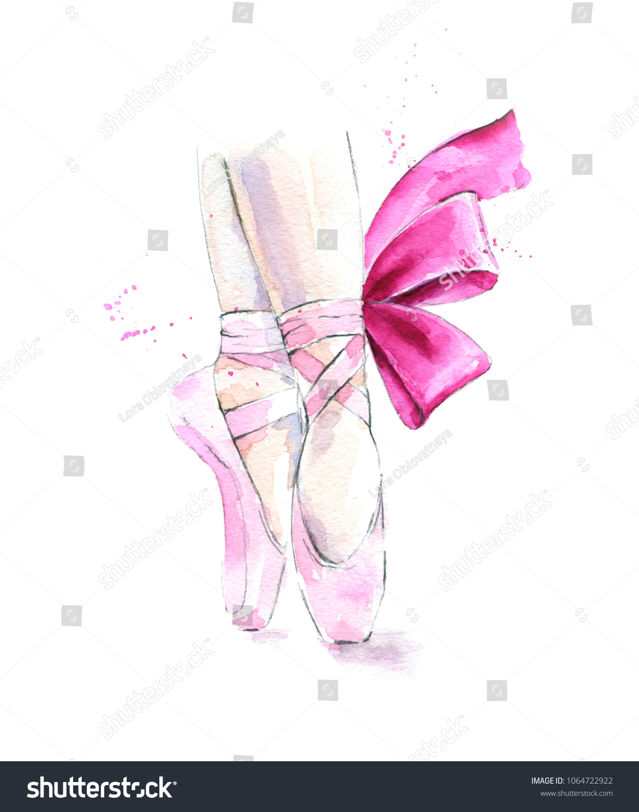 Ballet Shoes Watercolor Hand Painted Illustration Stock Illustration