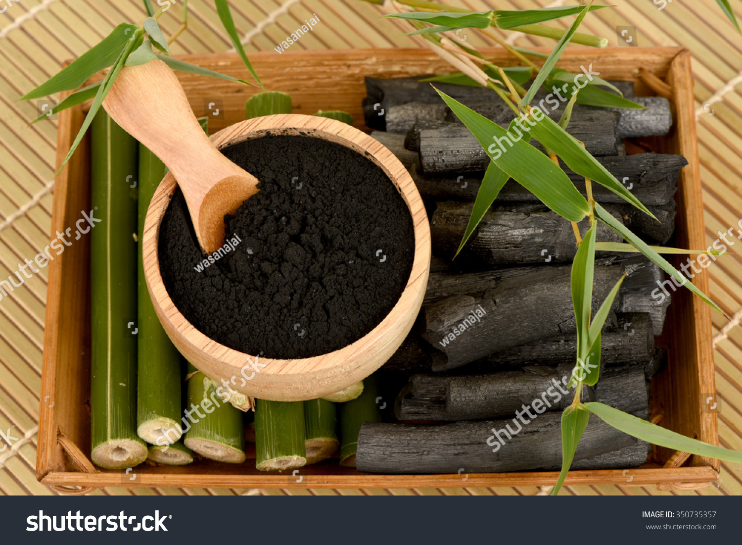 Bamboo And Bamboo Charcoal Powder. Stock Photo 350735357 : Shutterstock