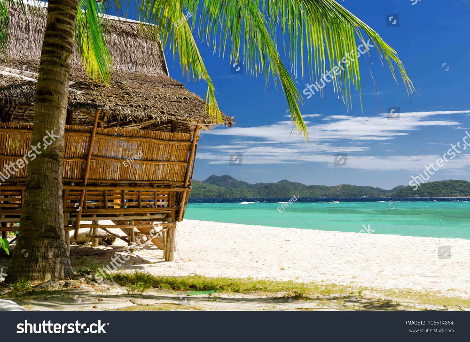 Bamboo Hut On A Tropical Beach. Stock Photo 106514864 : Shutterstock