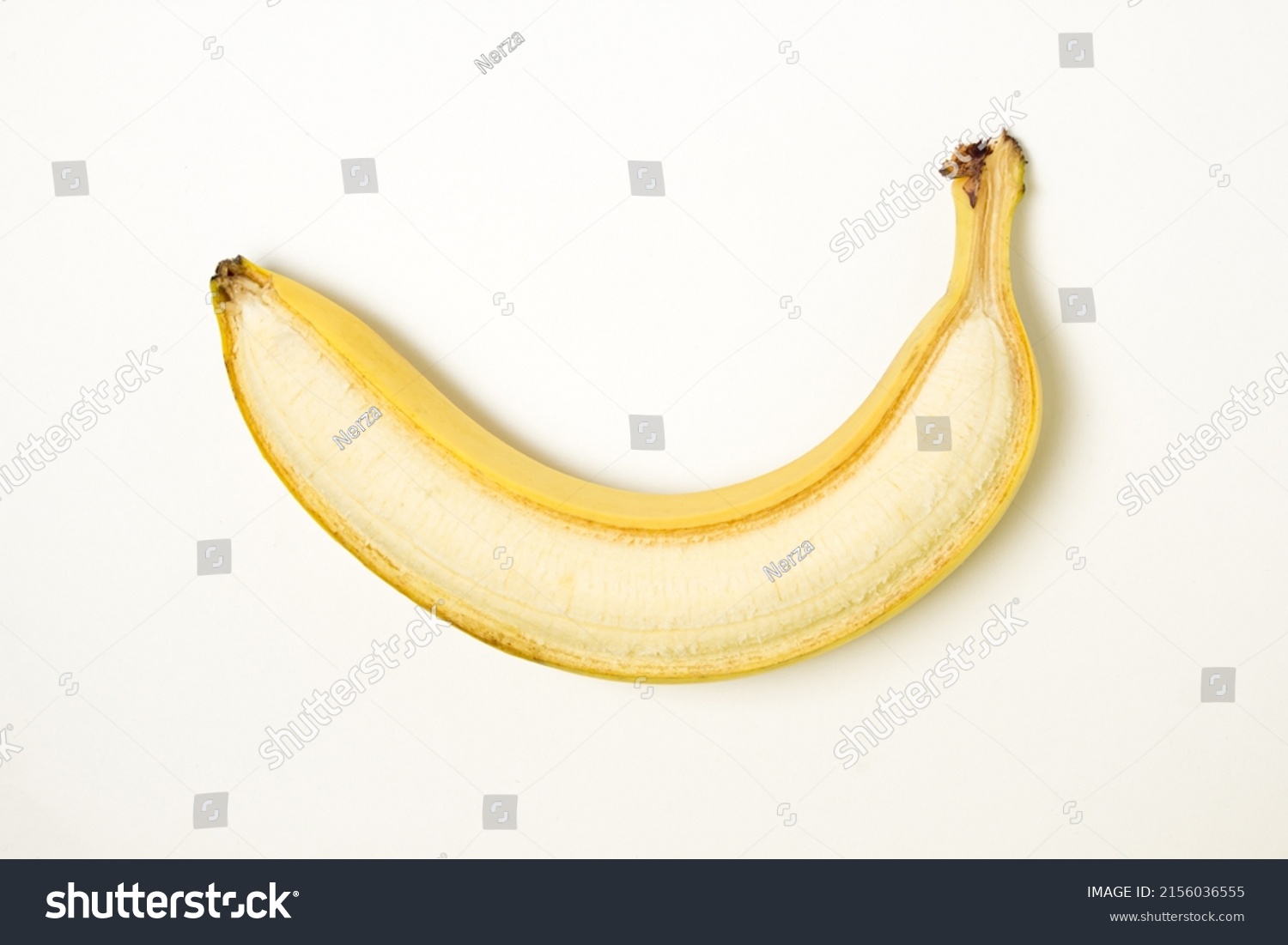 Banana On White Background Half Peeled Stock Photo 2156036555 ...