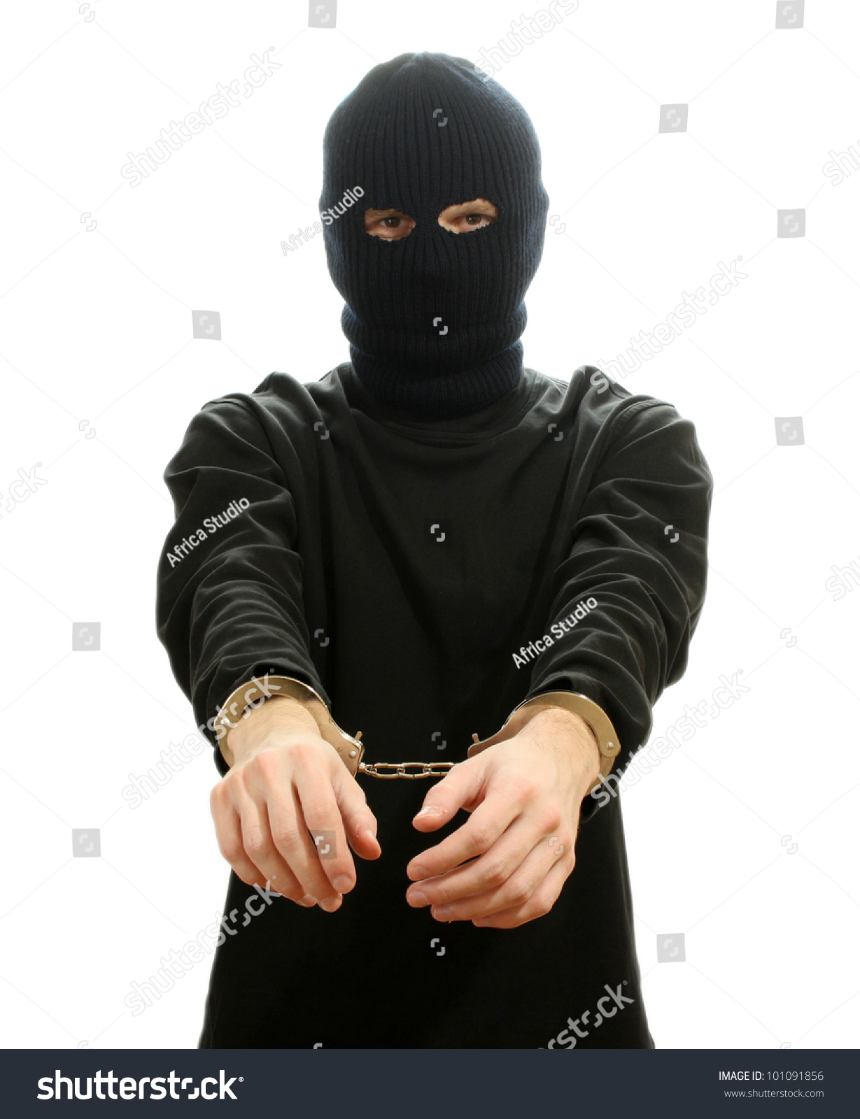 Bandit Black Mask Handcuffed Isolated On Stock Photo 101091856 ...