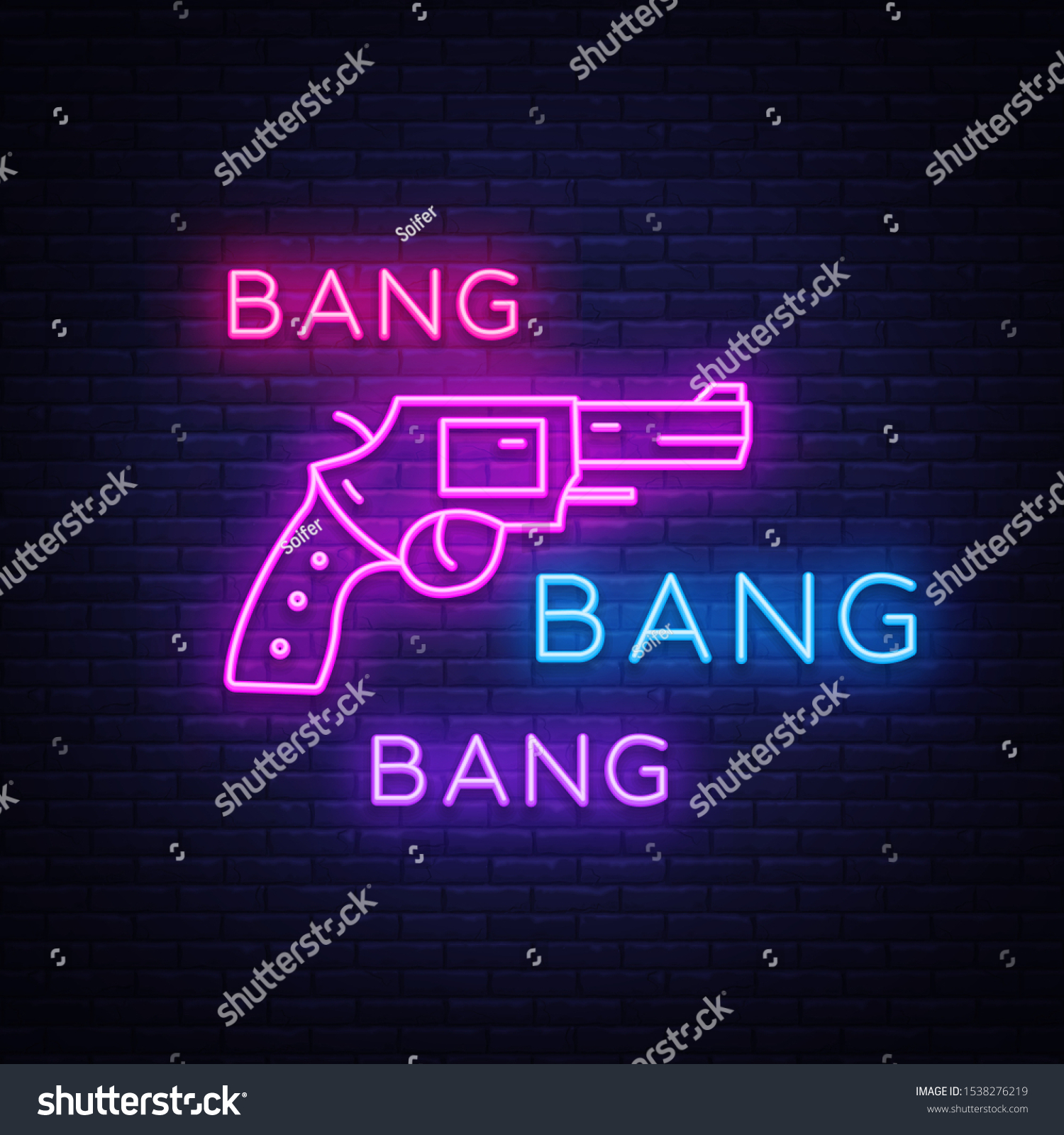 Bang Bang Gun Neon Sign Pop Stock Illustration