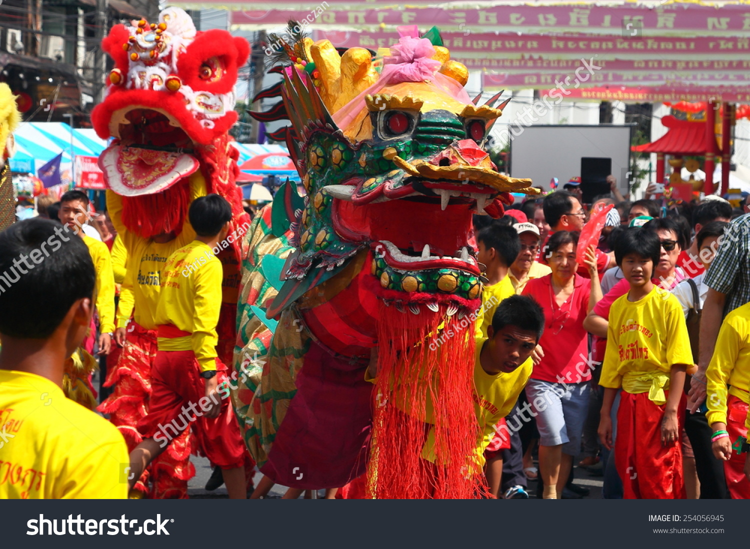 bangkok february 19 dragon dance performers stock photo royalty