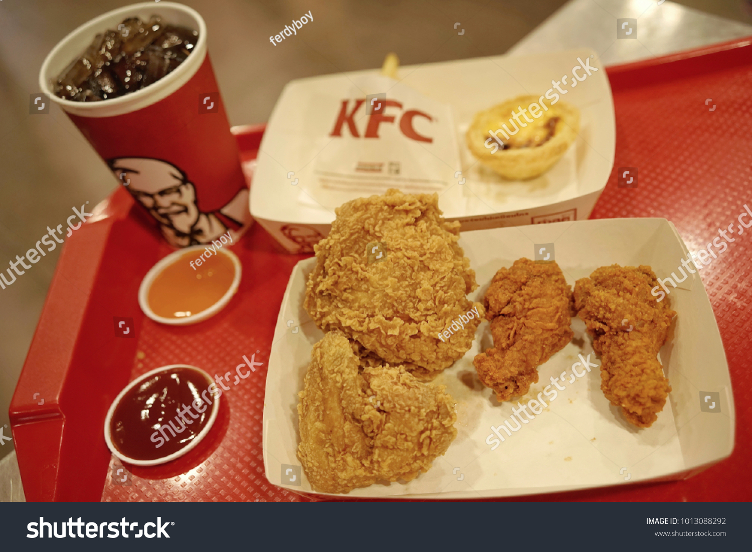 2018 Fried Chicken Kfc And Pepsi On A Table At Kentucky Fried