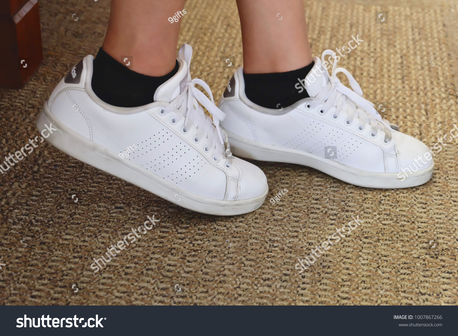 white shoes black socks
