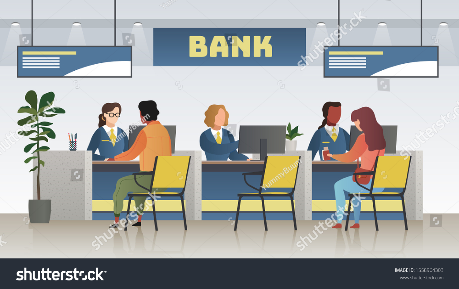 Bank Office Interior Professional Banking Service Stock Illustration ...