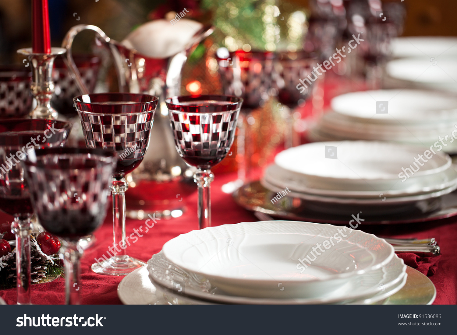 Banquet Red Table Setting Red Tablecloth Stock Photo 91536086 ...