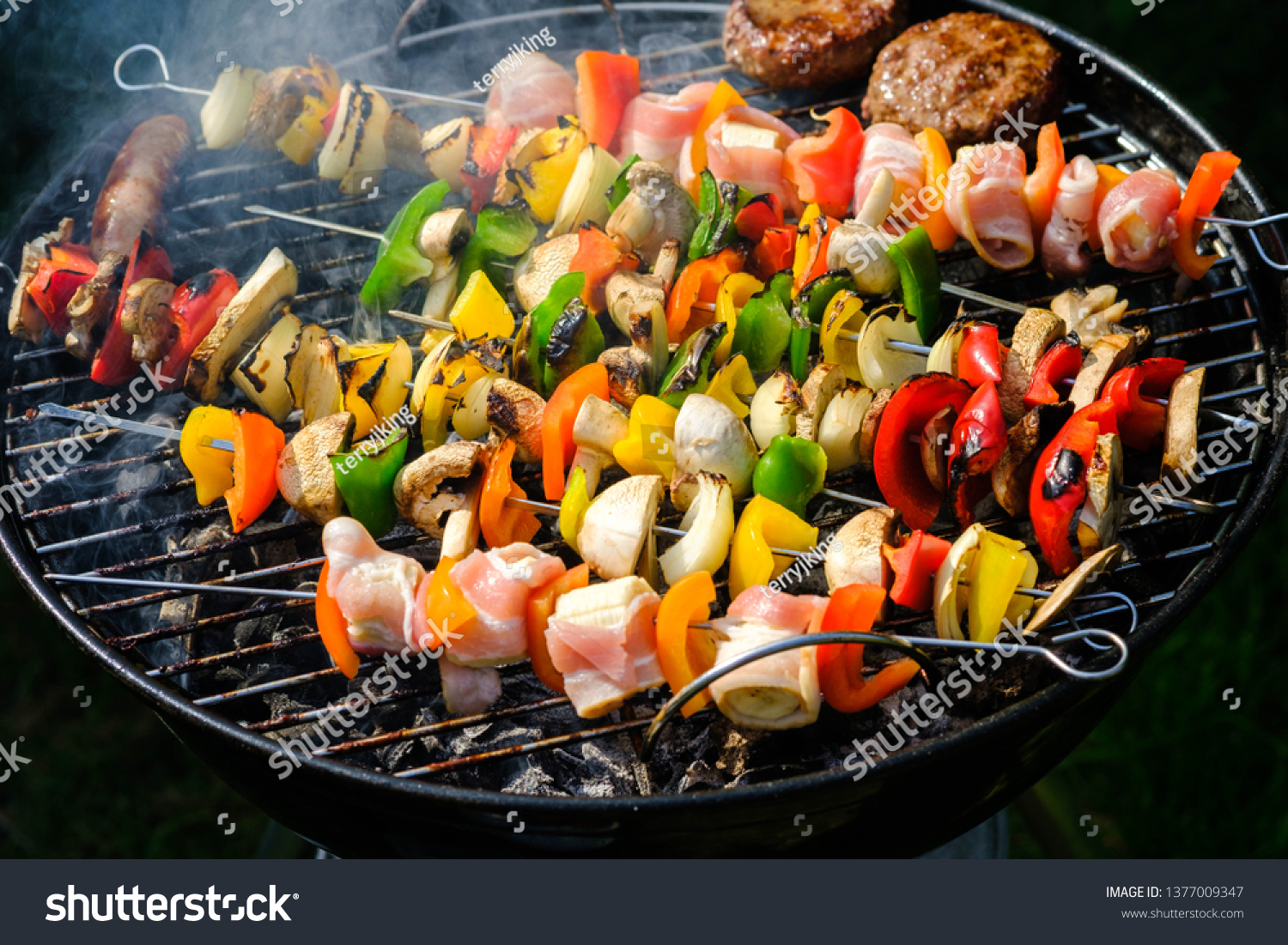 Barbecue Cooking Shish Kebabs Beef Burgers Stock Photo (Edit Now ...