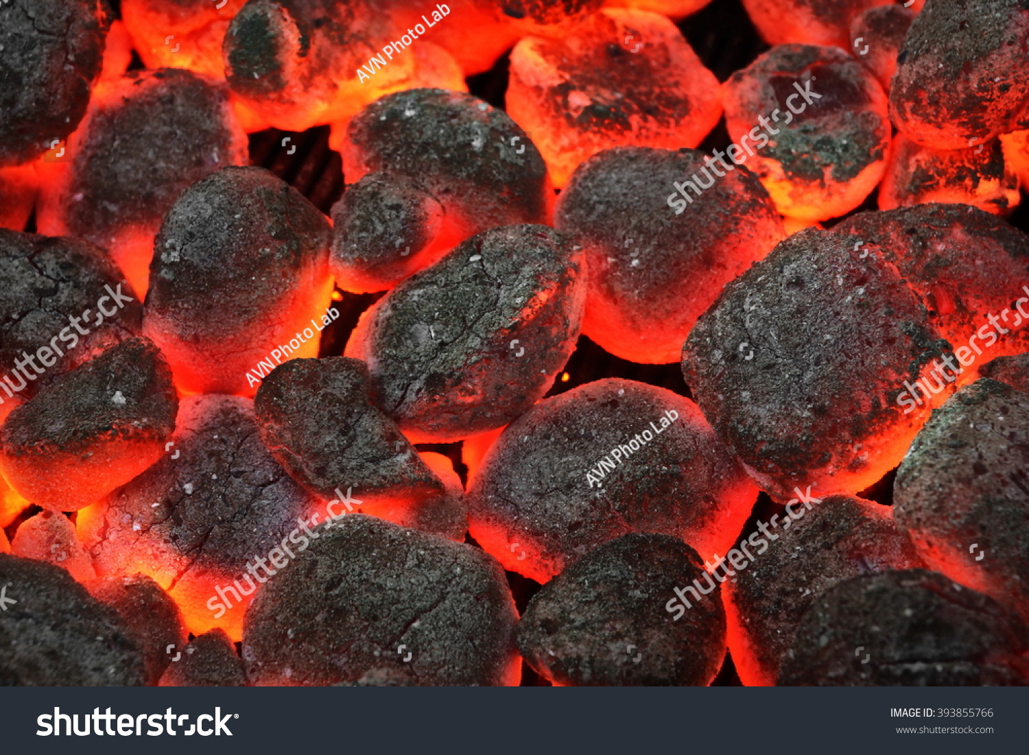 Barbecue Grill Pit With Glowing And Flaming Hot Charcoal Briquettes ...