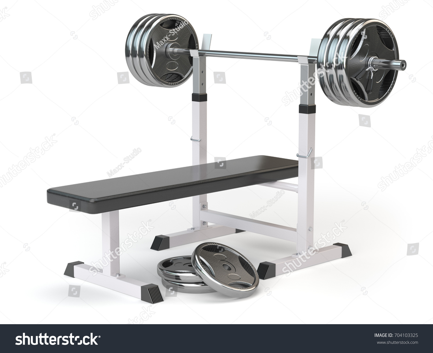 Barbell Bench Isolated On White 3d Stock Illustration 704103325