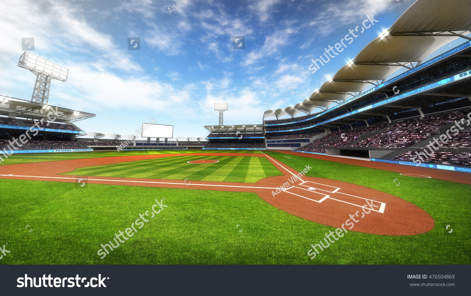 晴れた天気のときにファンを持つ野球場 スポーツのテーマ3dイラスト のイラスト素材