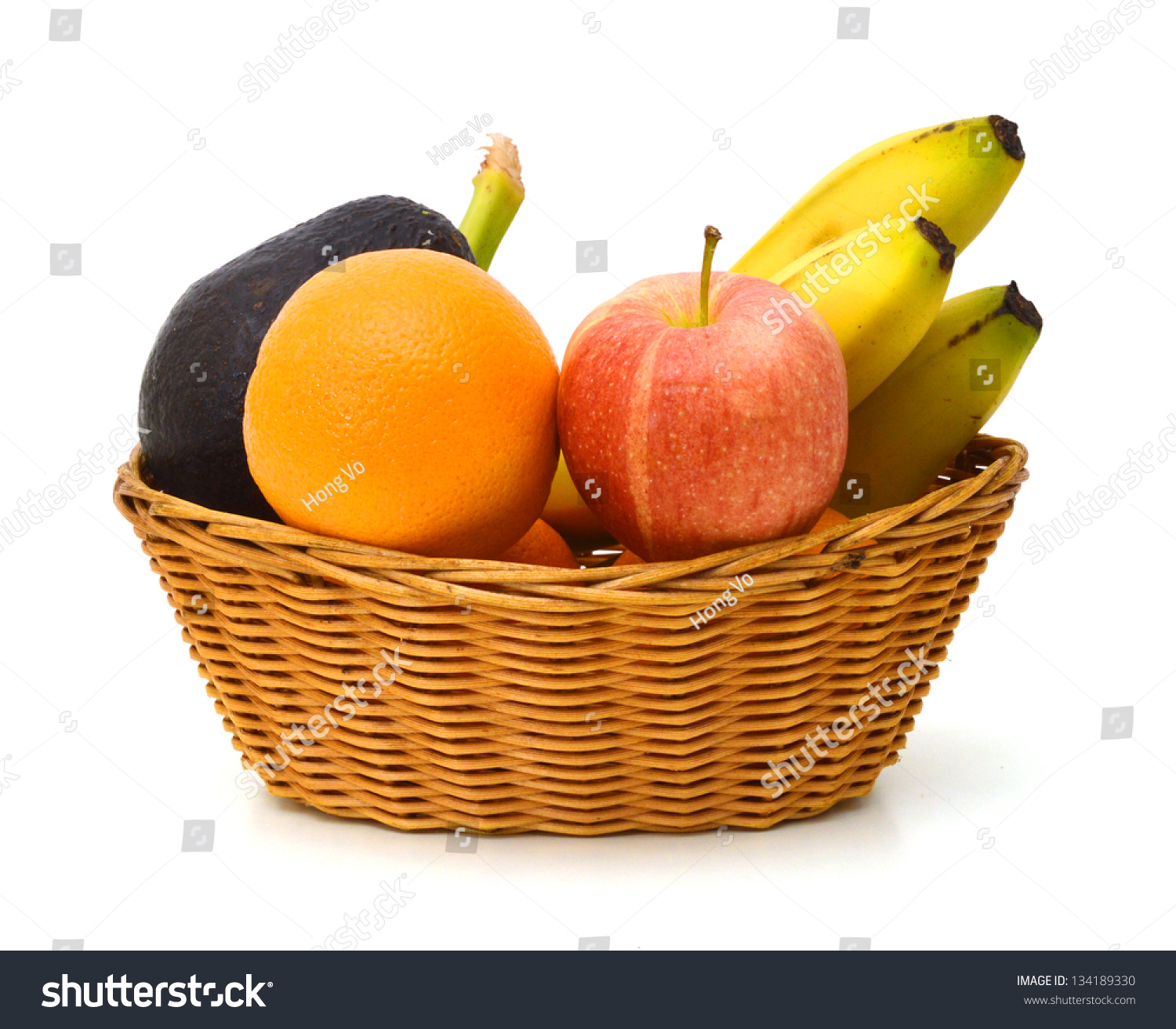 Basket Fresh Apples Orange Banana Avocado Stock Photo 134189330 ...