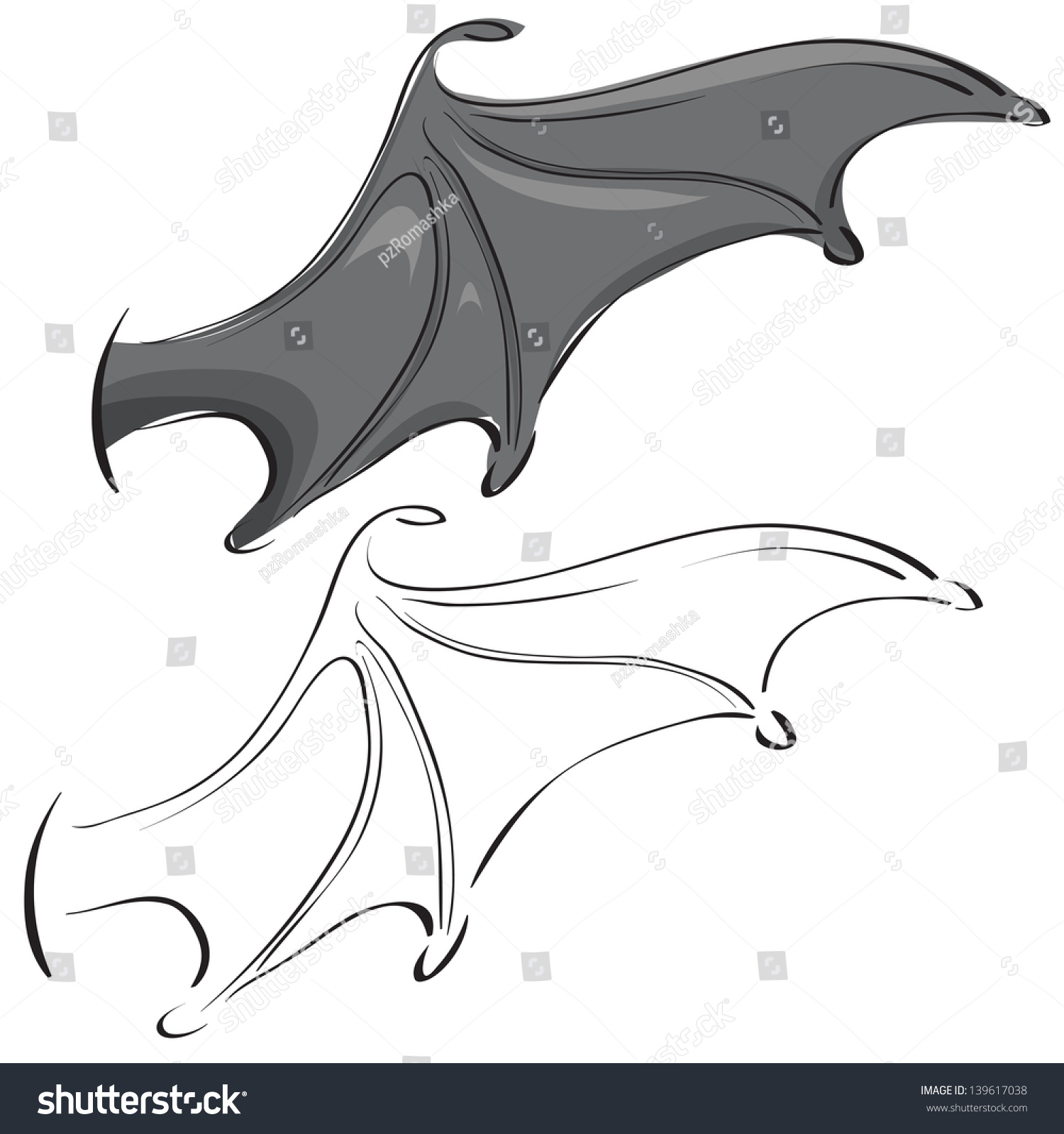 Bat Wings. Sketch And Painted. Set For Design Stock Photo 139617038 ...