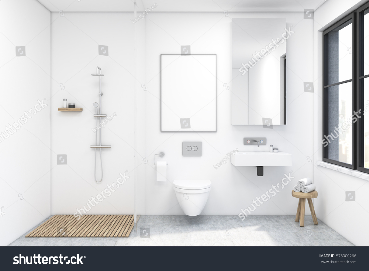 Bathroom Interior Shower Toilet Sink There Stock Illustration 578000266