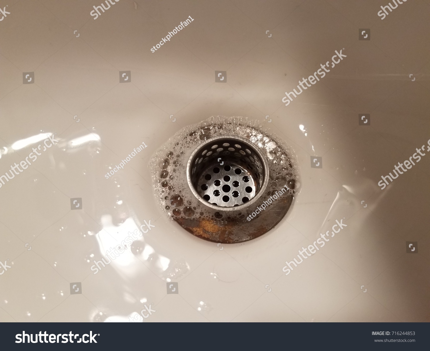 Bathroom Sink Drain Water Soap Bubbles Stock Photo Edit Now 716244853