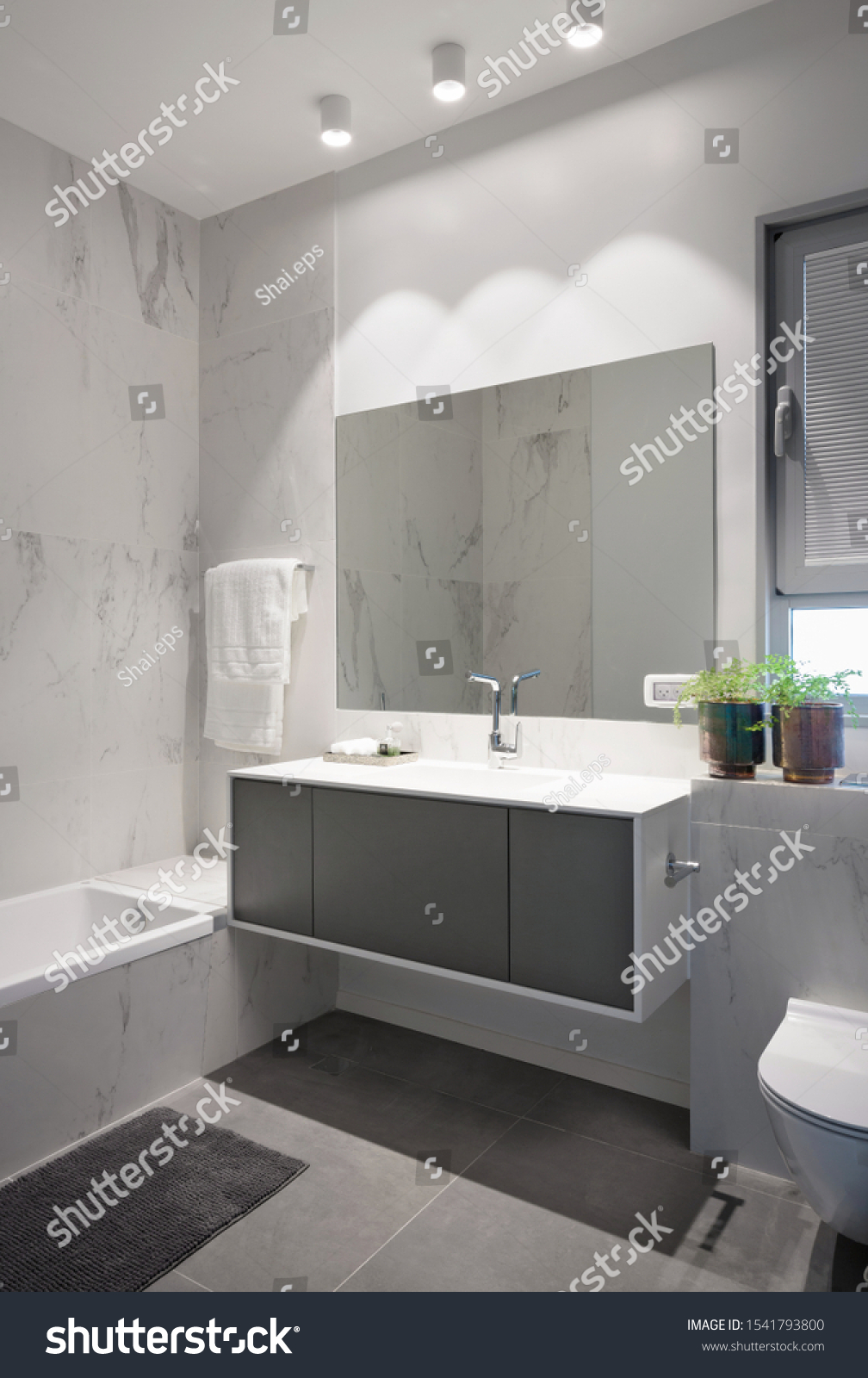 Bathroom Elongated Sink Shower Head Rolled Stock Photo (Edit Now ...