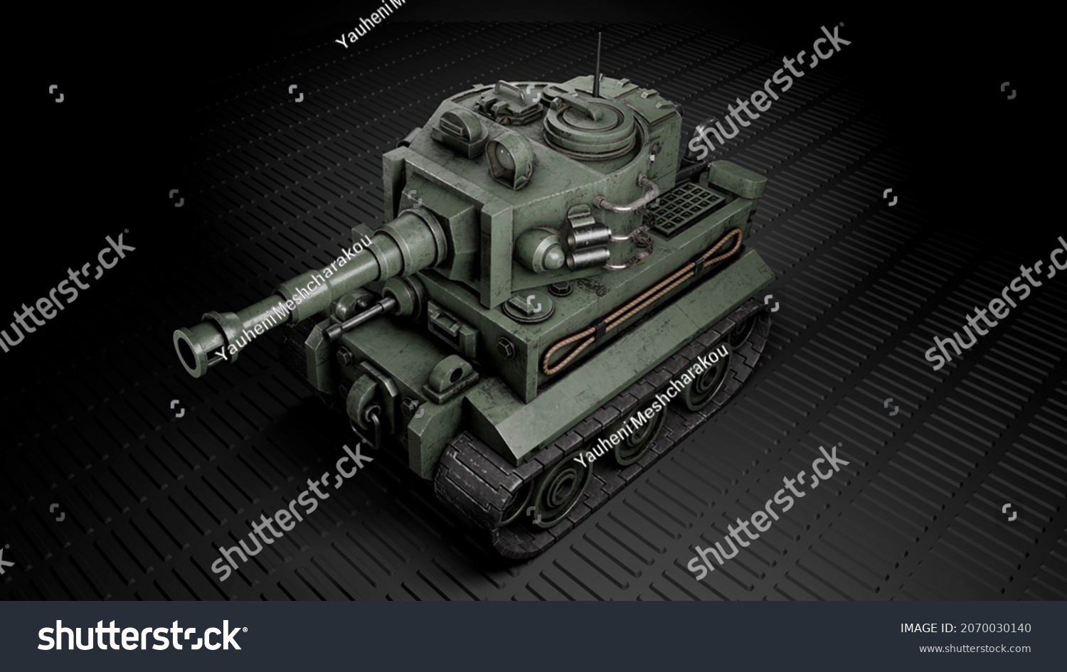 Battle Tank Against Dark Background Render Stock Illustration 2070030140