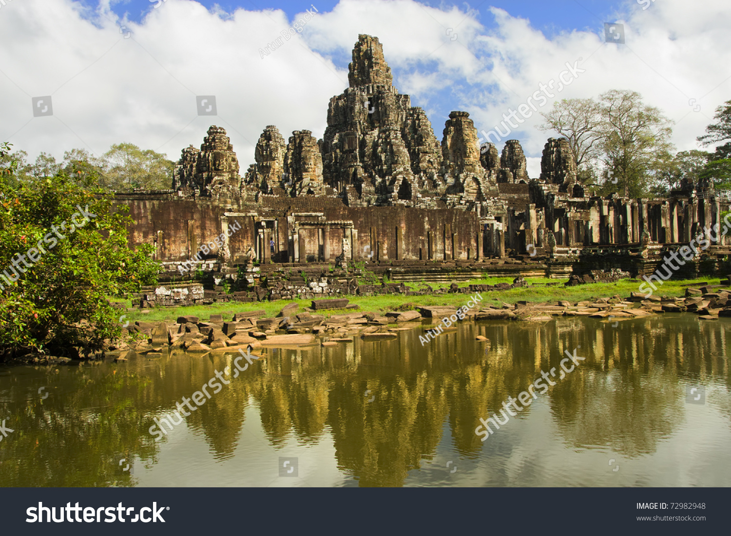 Bayon Temple A Famous Landmark Inside Angkor Thom Complex In Cambodia ...