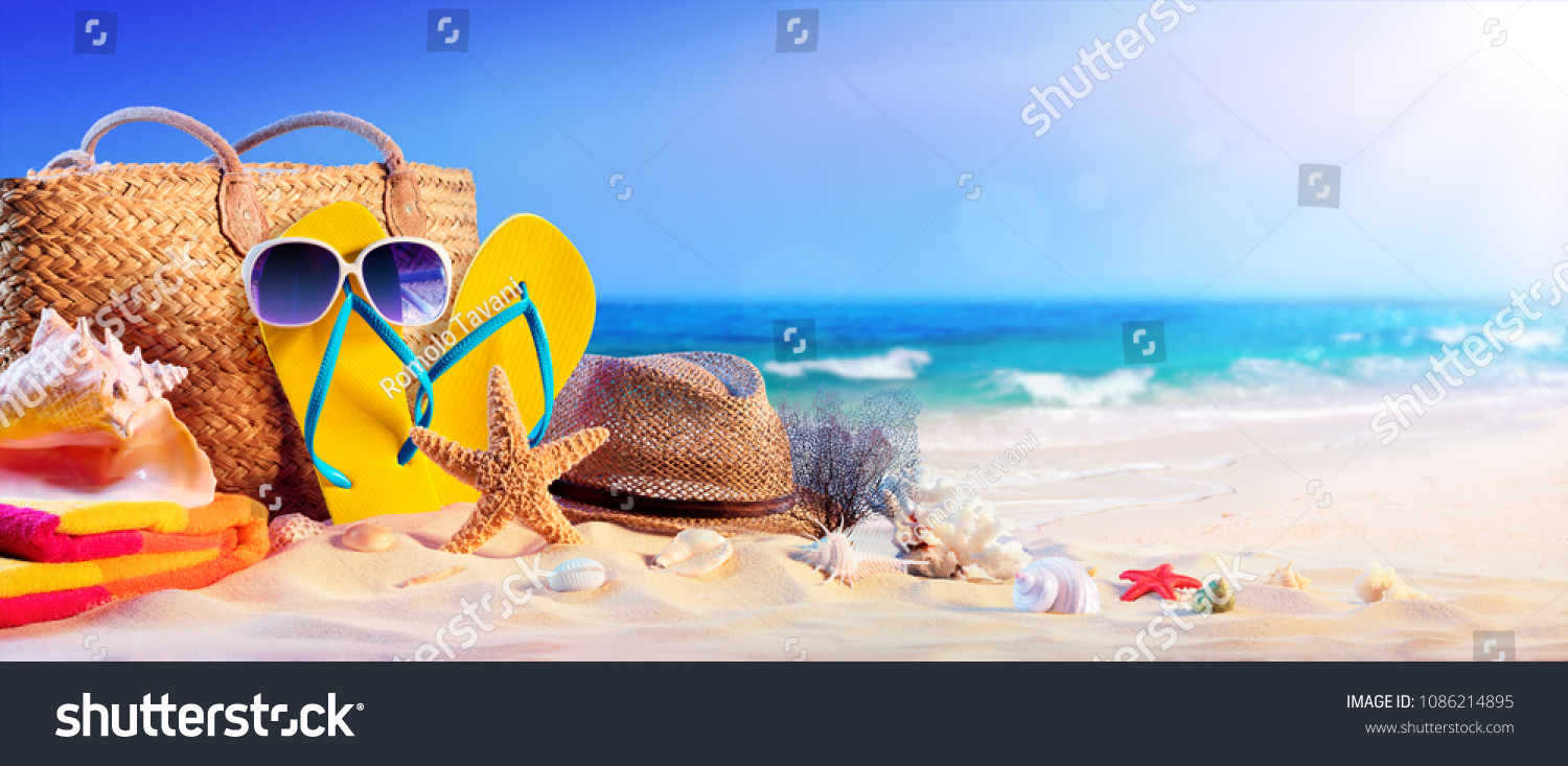 Beach Accessories On Seashore Summer Holidays Stock Photo 1086214895 ...