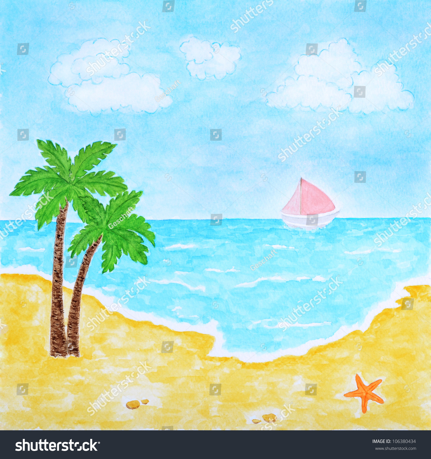 Beach Tropical Sea Ocean Summer Landscape Stock Illustration 106380434 ...