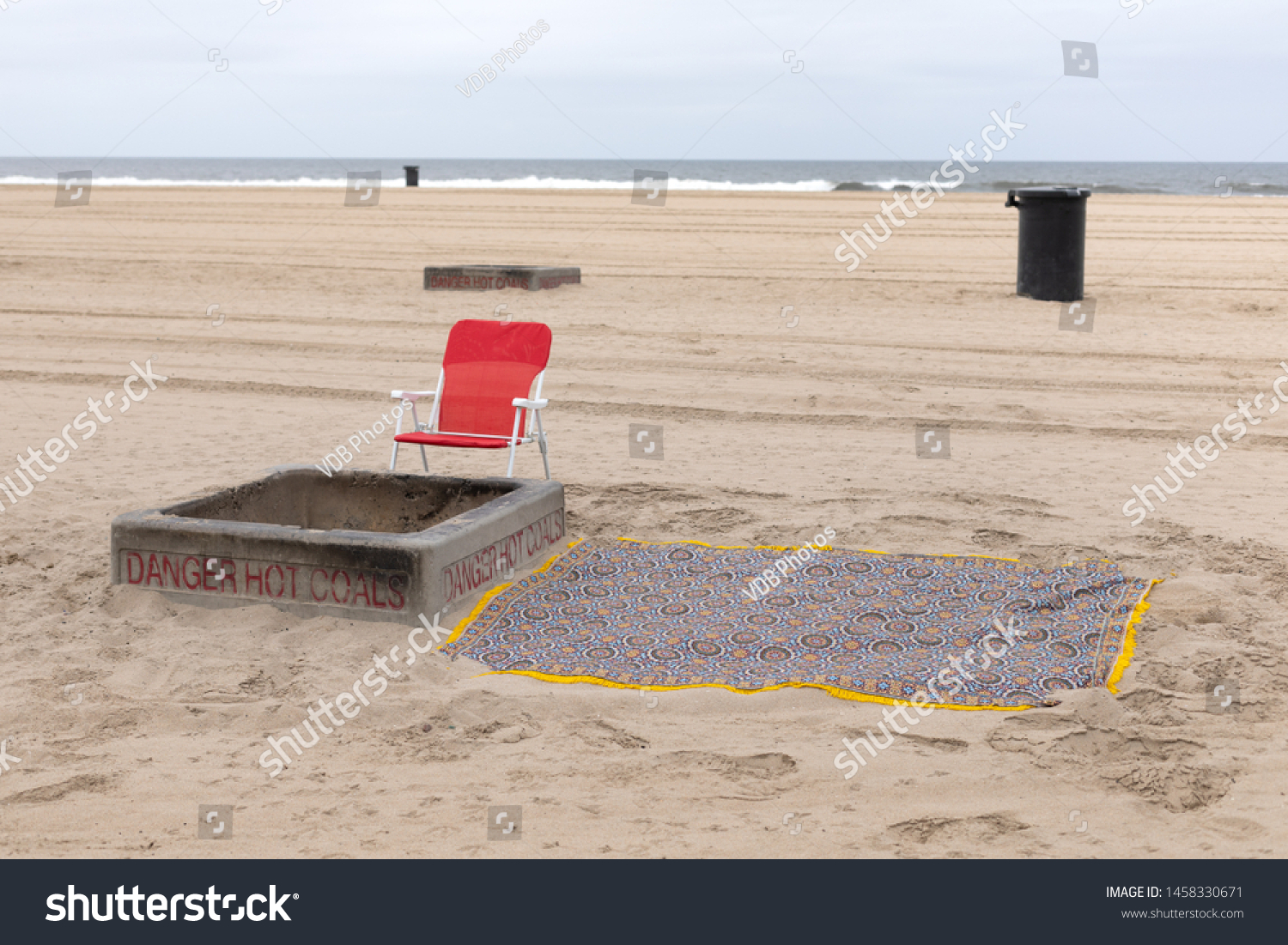 Beach Blanket Camping Chair Reserving Fire Stock Photo Edit Now