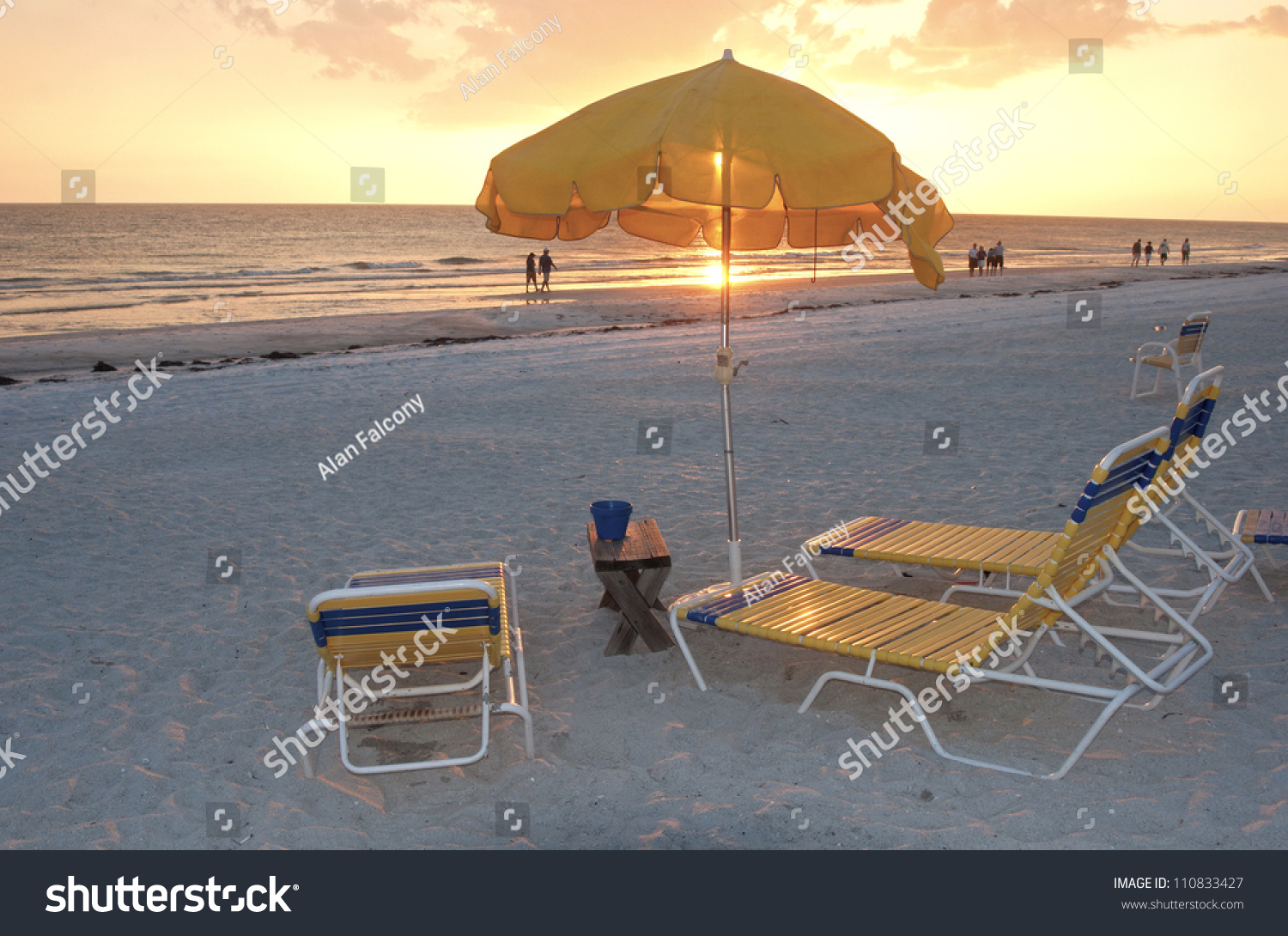 Beach Chairs Umbrellas Sunset Clearwater Florida Nature Objects