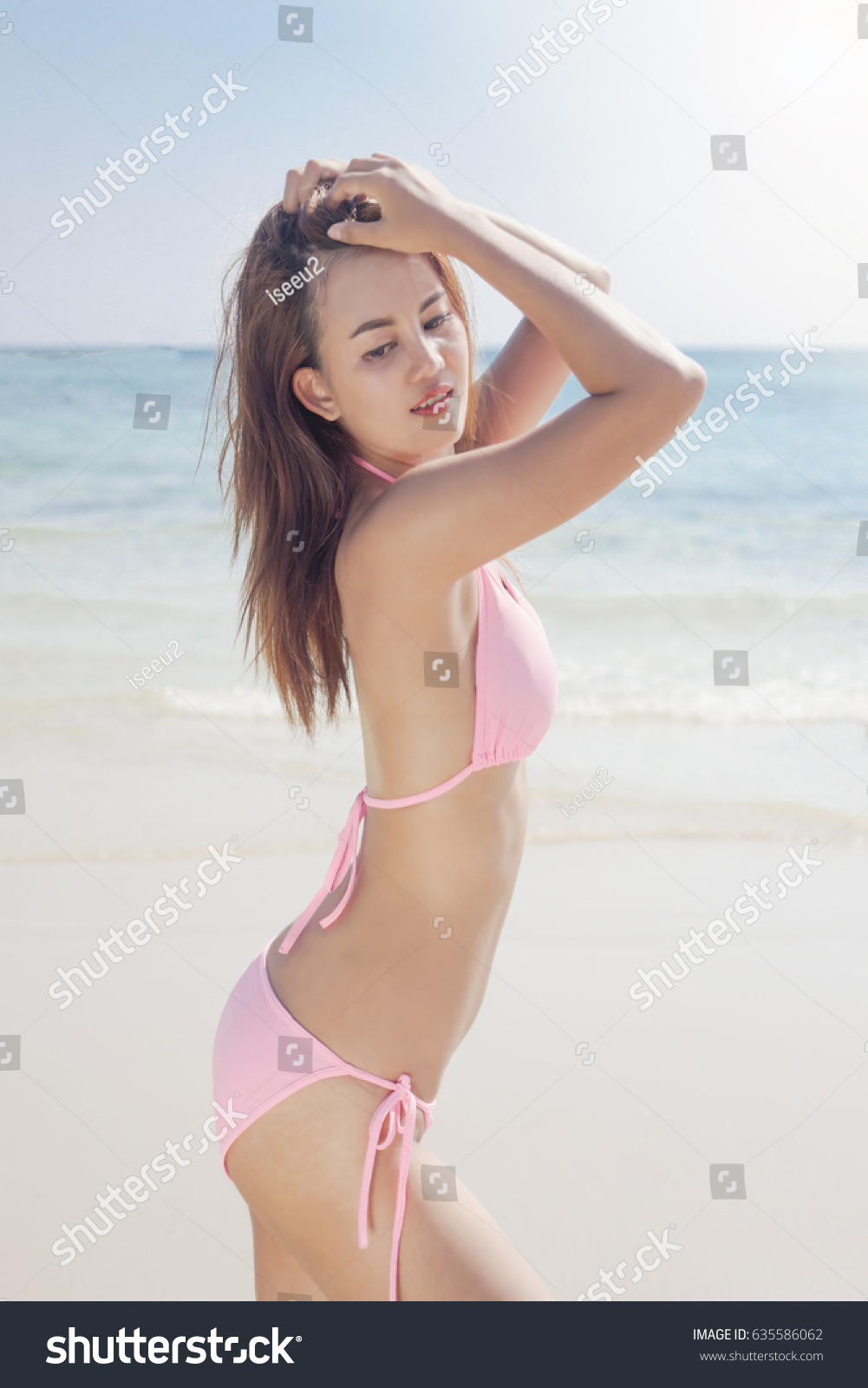 Beach Vacation Model S Curve Posting Stock Photo Edit Now 635586062