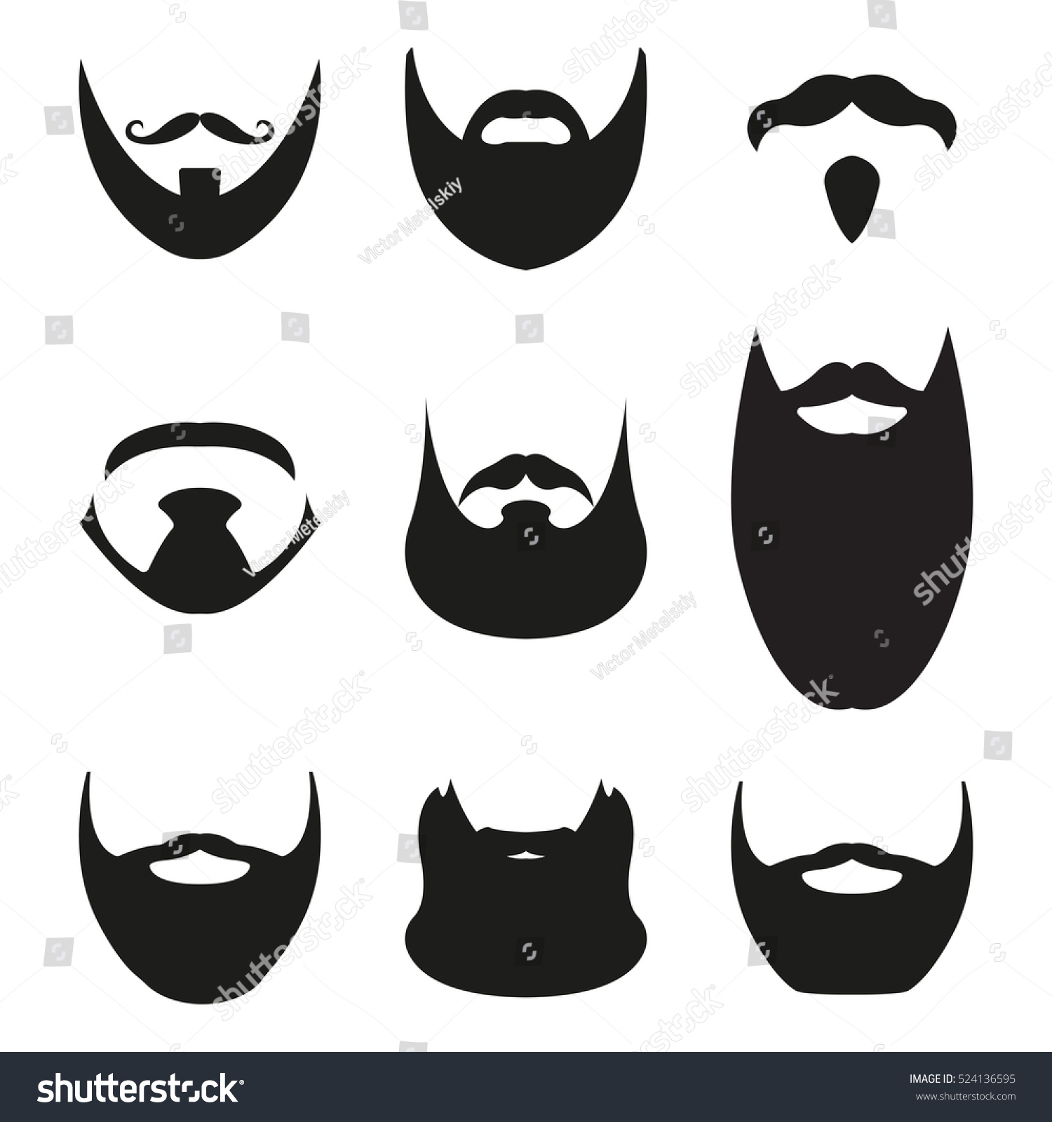 Beard Set Isolated On White Background. Different Silhouettes Of Beard ...