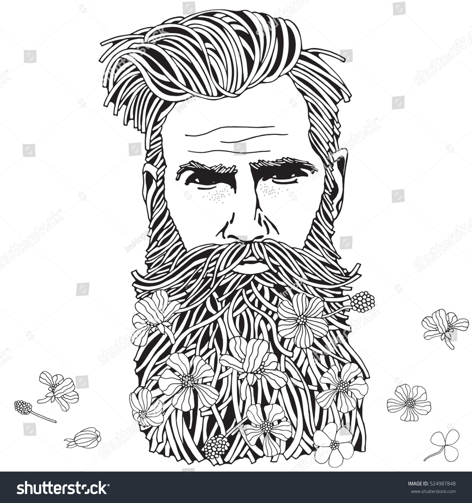 Bearded Hipster Man Coloring Book Page Stock Illustration 524987848