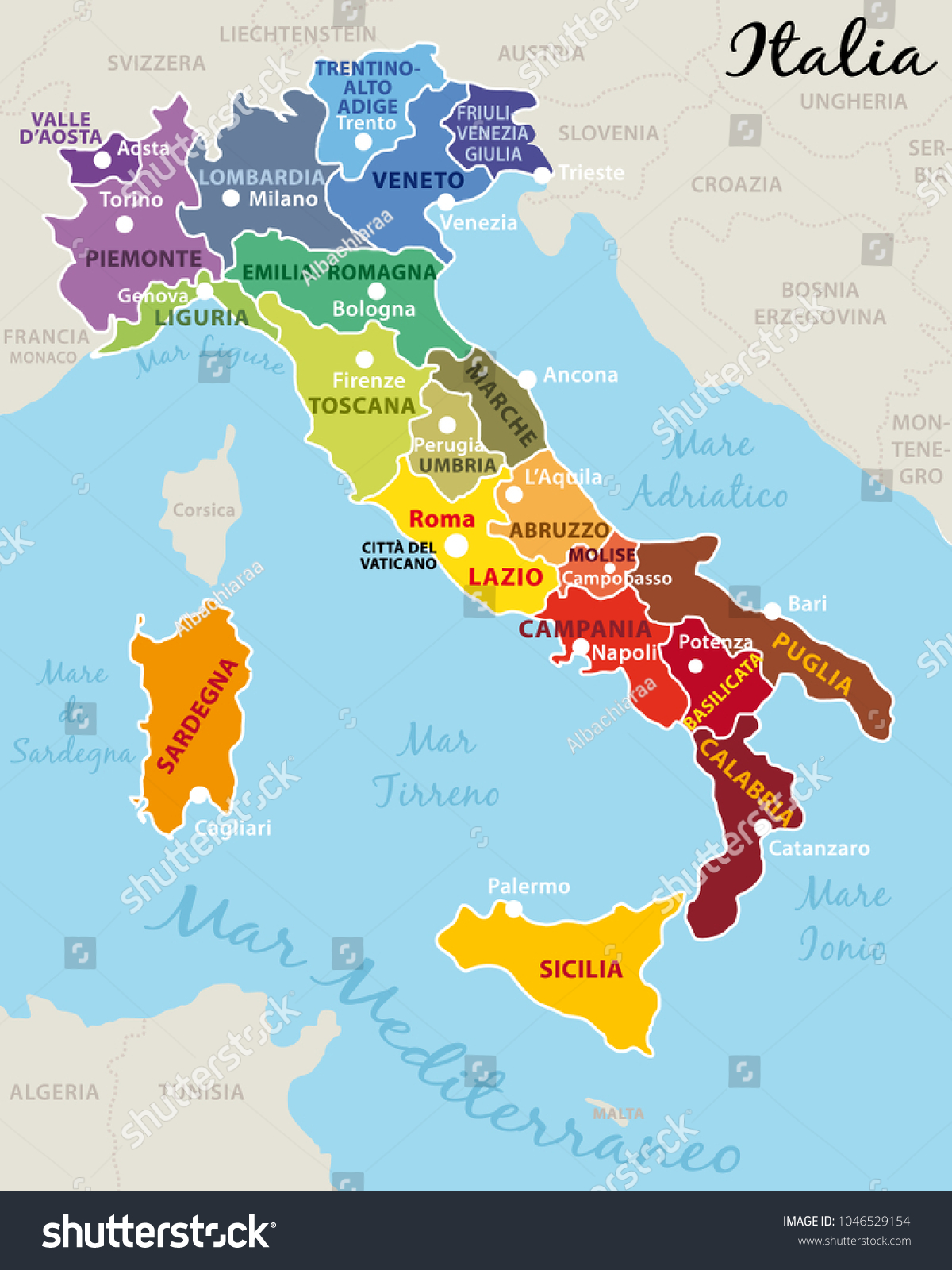Italian Regions And Capitals Map Beautiful Colorful Map Italy Italian Regions Stock Illustration 1046529154  | Shutterstock
