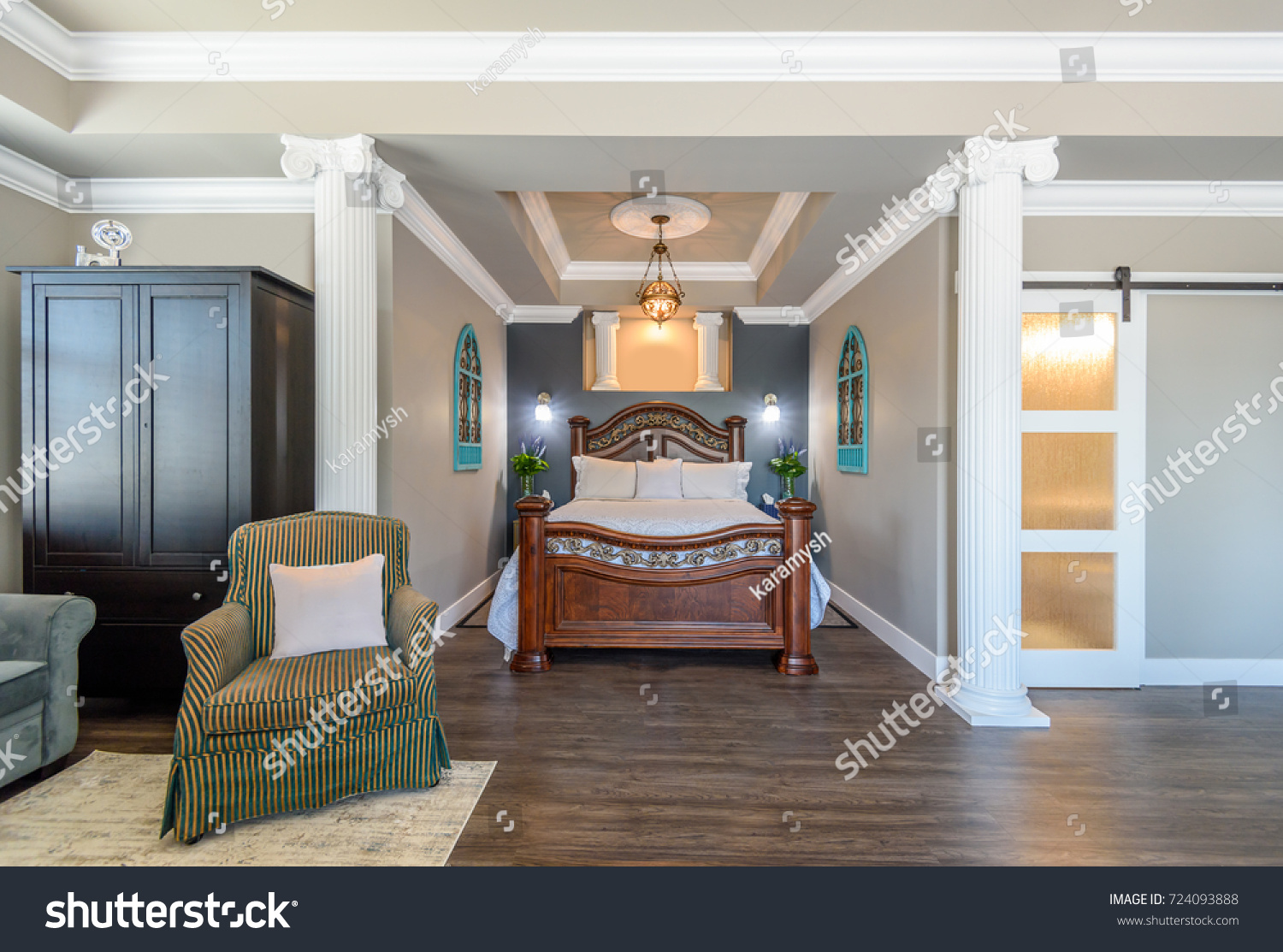 Beautiful Modern Home Hotel Bedroom Interior Stockfoto