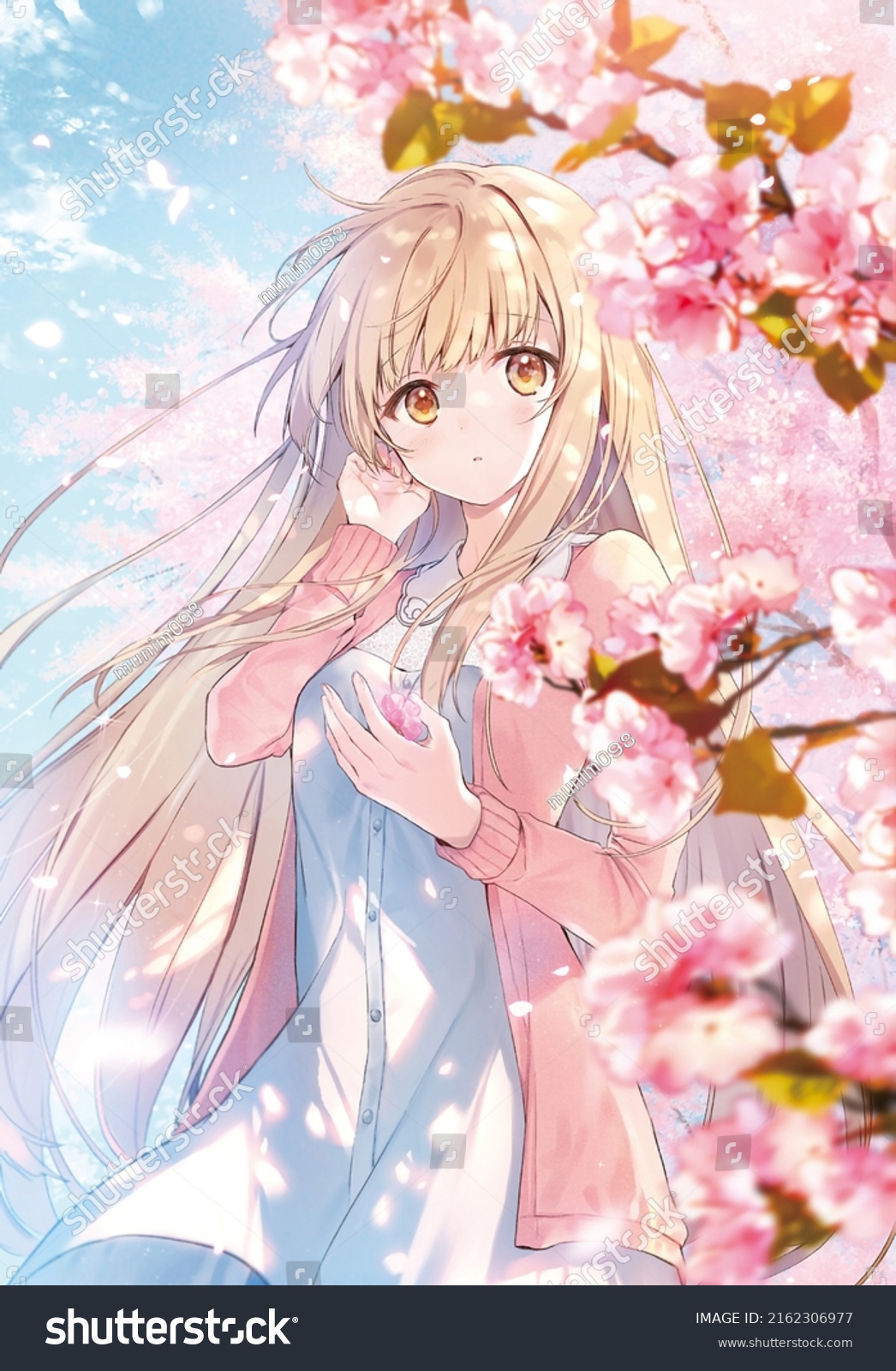 Beautiful Anime Girl Flowers Flowers Garden Stock Illustration ...