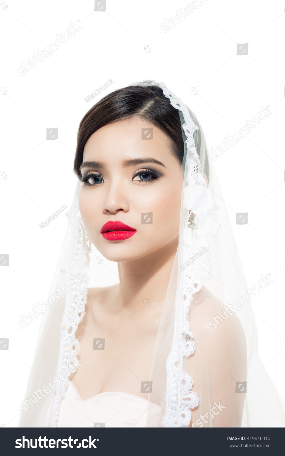 Beautiful Asian Bride Portrait Wedding Makeup Stock Image