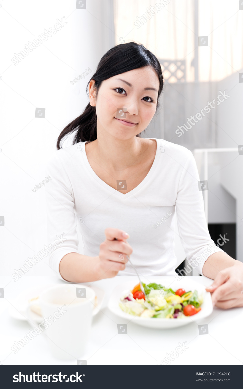 Beautiful Asian Woman Eating Breakfast Stock Photo 71294206 : Shutterstock