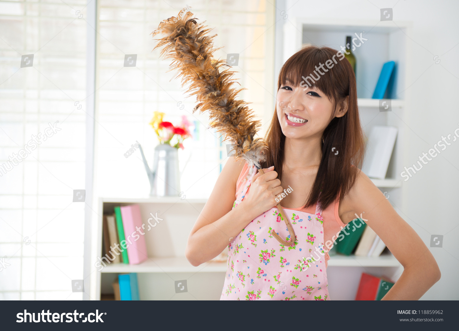 Beautiful Asian Woman Housekeeping Cleaning House Stock Photo Edit No