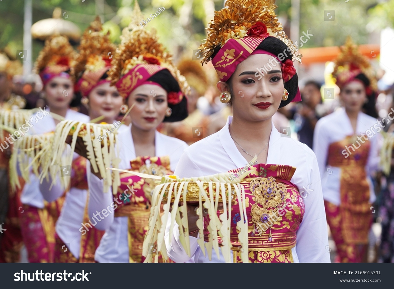 Beautiful Balinese Women Traditional Costumes Carry Stock Photo