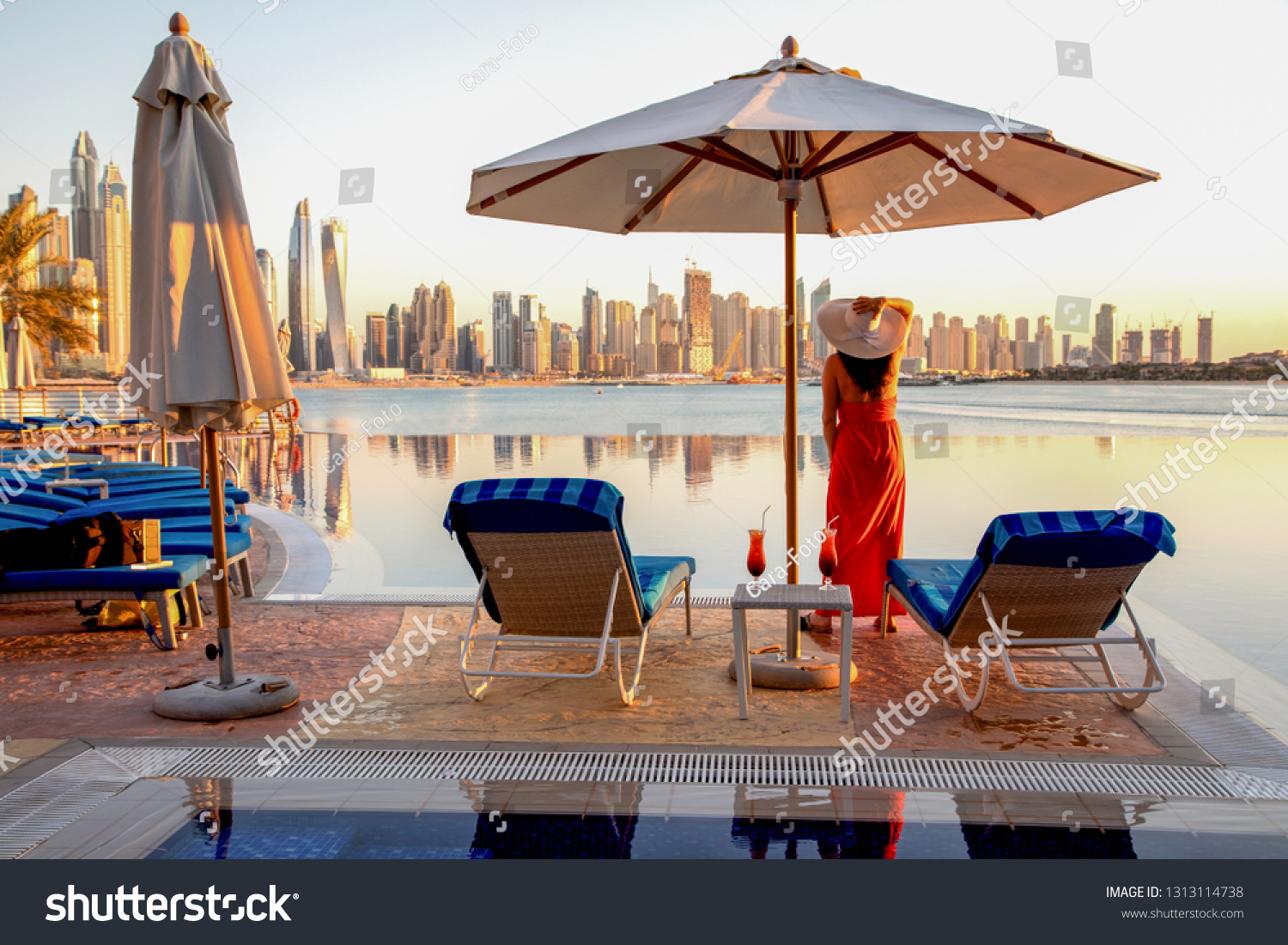 Beautiful Beach Dubai Lady Red White Stock Photo Edit Now 1313114738